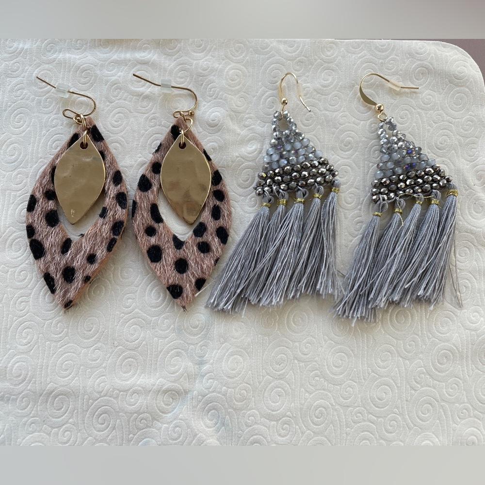 Elegant Leopard and Tassel Earrings Set